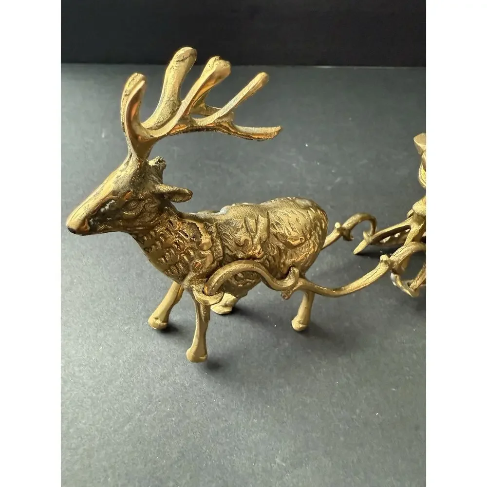 Vintage The Bombay Company Reindeer With Sleigh Brass tone Decorative Figurine